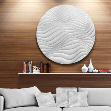 Fractal Rippled White 3D Waves - Abstract Circle Metal Wall Decor